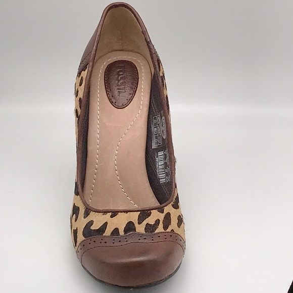 NWT Fossil Sahara Stacked Heel Pump Leather Animal Print Size 8 NIB - Picture 13 of 13